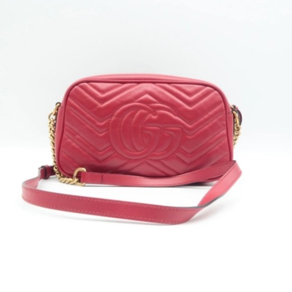 Gucci Handbags - 100% Authentic GUCCI Red GG Marmont Leather Shoulder Bag